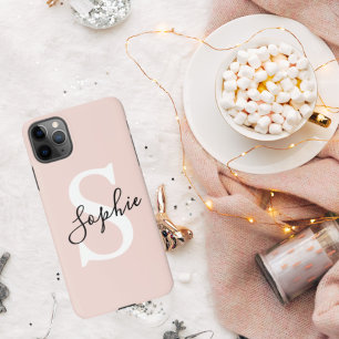 Modern Personalised Name Monogram Pastel Pink iPhone 11Pro Max Case