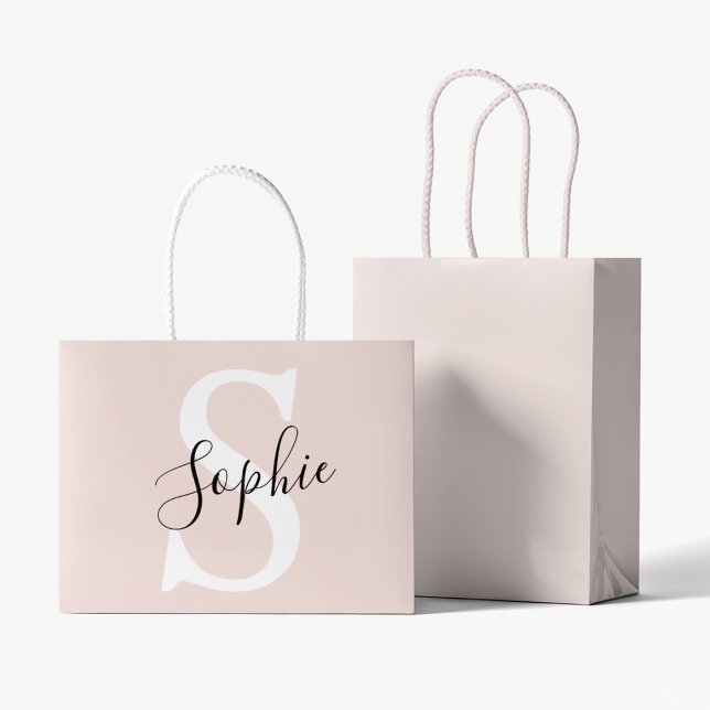 Modern Personalised Name Monogram Pastel Pink Large Gift Bag (Creator Uploaded)