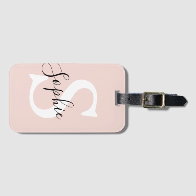 Modern Personalised Name Monogram Pastel Pink Luggage Tag (Front Horizontal)