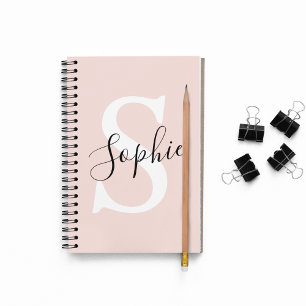 Modern Personalised Name Monogram Pastel Pink Notebook