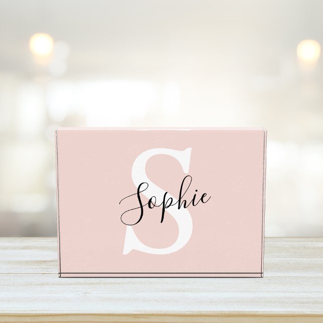 Modern Personalised Name Monogram Pastel Pink Photo Block (Creator Uploaded)