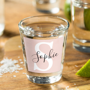 Modern Personalised Name Monogram Pastel Pink Shot Glass