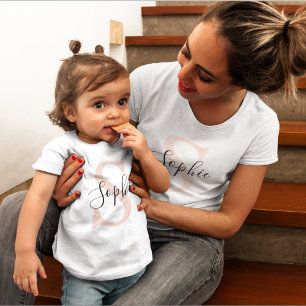 Modern Personalised Name Monogram Pastel Pink T-Shirt