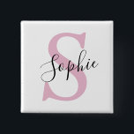 Modern Personalised Name Monogram Pink 15 Cm Square Badge<br><div class="desc">Modern Personalised Name Monogram Pink</div>