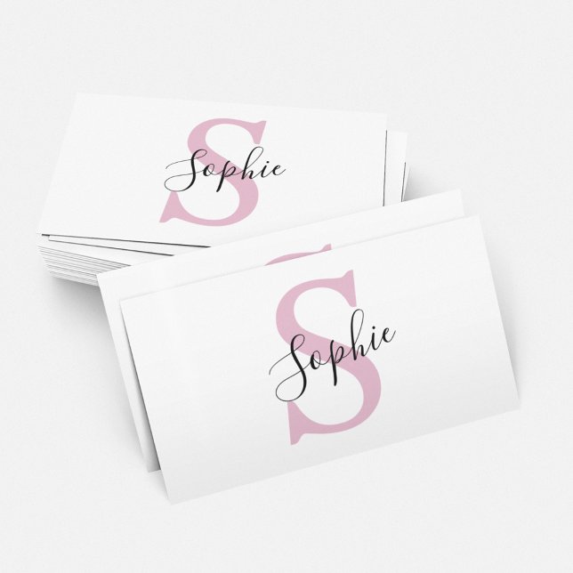 Modern Personalised Name Monogram Pink Business Card (Creator Uploaded)