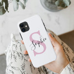 Modern Personalised Name Monogram Pink Case-Mate iPhone Case<br><div class="desc">Modern Personalised Name Monogram Pink</div>