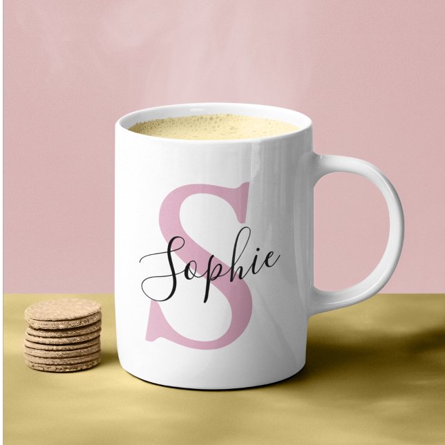 Modern Personalised Name Monogram Pink Coffee Mug (Creator Uploaded)
