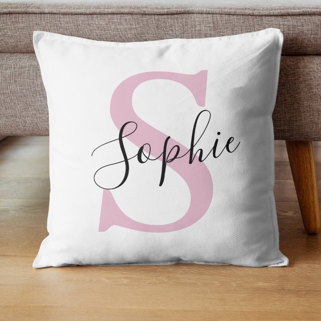 Modern Personalised Name Monogram Pink Cushion (Creator Uploaded)