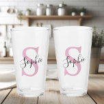 Modern Personalised Name Monogram Pink Glass<br><div class="desc">Modern Personalised Name Monogram Pink</div>