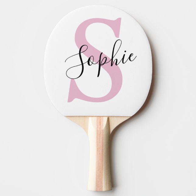 Modern Personalised Name Monogram Pink Ping Pong Paddle (Front)