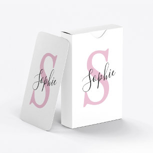 Modern Personalised Name Monogram Pink Playing Cards