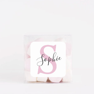 Modern Personalised Name Monogram Pink Square Sticker