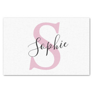 Modern Personalised Name Monogram Pink Tissue Paper