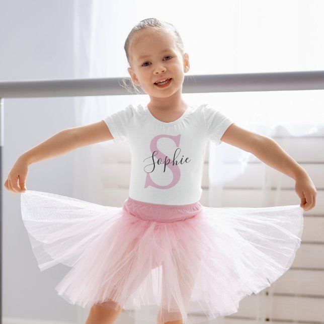 Modern Personalised Name Monogram Pink Toddler T-Shirt (Creator Uploaded)