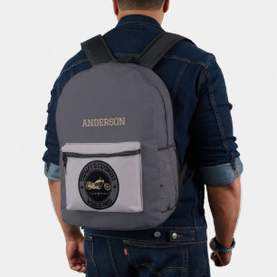 Modern Personalised Name Motorcycle Monogram Printed Backpack