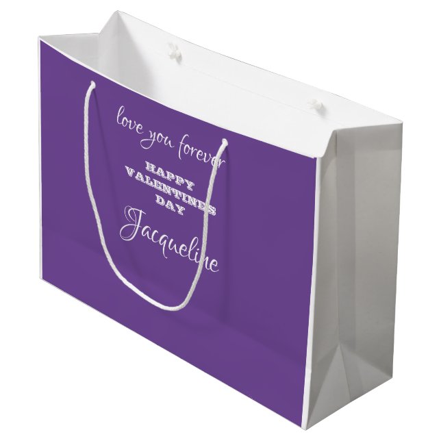 Modern Personalised Name Purple Valentine's Day Large Gift Bag (Front Angled)