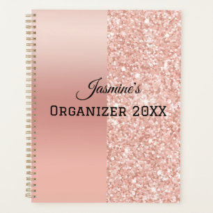 Modern Personalised Name Rose Gold Pink Sparkle Planner