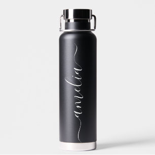 Modern Personalised Name Script Black Wedding gift Water Bottle