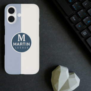 Modern Personalised Name White Blue iPhone 16 Case