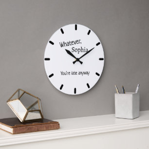 Modern Personalised Name With Funny Quote Black Large Clock