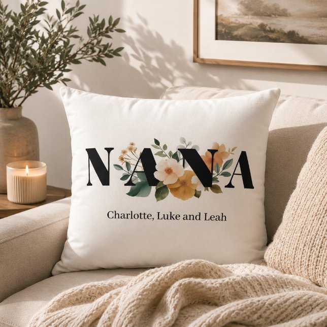 Modern Personalised Nana Floral Gift Cushion (Creator Uploaded)