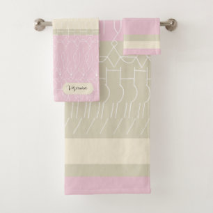 Modern Personalised Pastel Tones Geometric Pattern Bath Towel Set