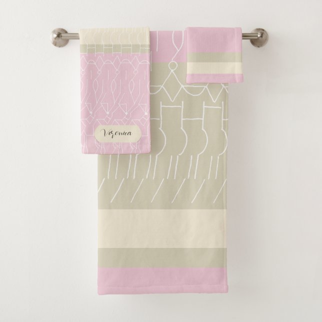 Modern Personalised Pastel Tones Geometric Pattern Bath Towel Set (Insitu)