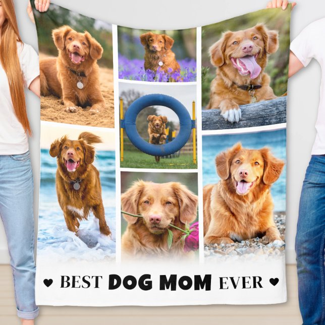 Modern Personalised Pet Photo Collage Dog Mum Fleece Blanket (Modern Personalized Pet Photo Collage Dog Mom Fleece Blanket)