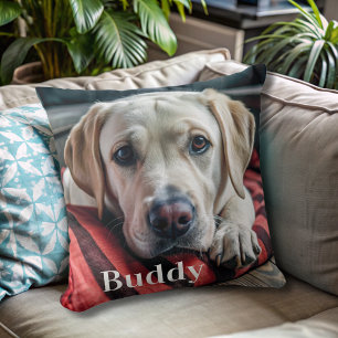 Modern Personalised  Pet Photo Name Dog Lover  Cushion