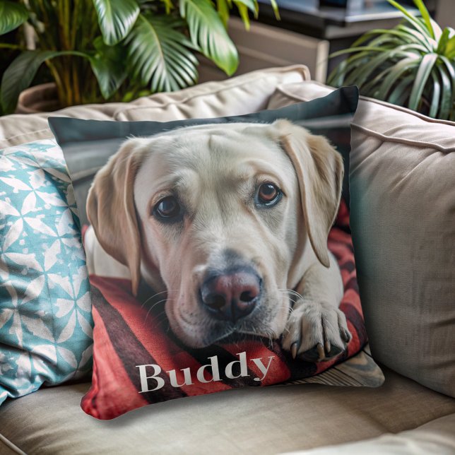 Modern Personalised  Pet Photo Name Dog Lover  Cushion (Creator Uploaded)