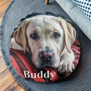 Modern Personalised  Pet Photo Name Dog Lover  Round Cushion