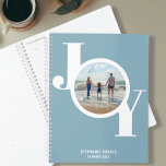 Modern Personalised Photo 2023 Planner<br><div class="desc">This modern 2023 Planner features the word JOY in stylish white typography on a soft blue background.
Easily customisable with your photo,  name,  and year.</div>