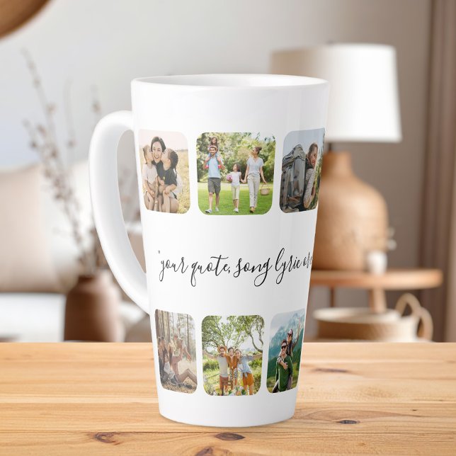 Modern Personalised Photo Collage Custom Quote Latte Mug (Creator Uploaded)