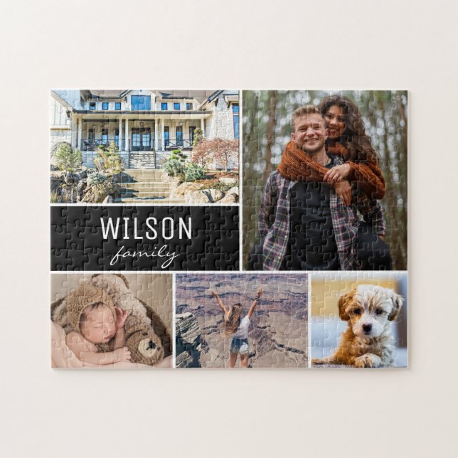 Modern Personalised Photo Collage Family Jigsaw Jigsaw Puzzle (Horizontal)