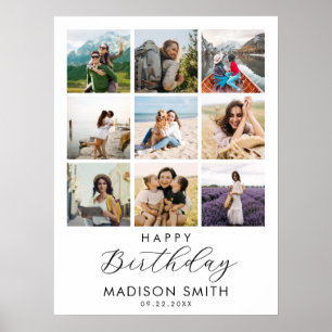 Modern Personalised Photo Collage Happy Birthday Poster