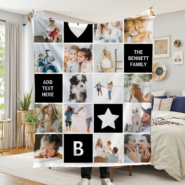 Modern Personalised Photo Collage Keepsake Fleece Blanket (Creator Uploaded)