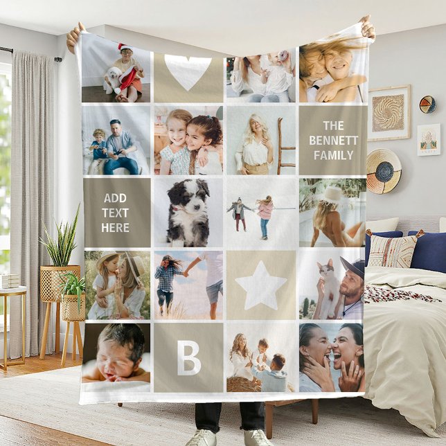 Modern Personalised Photo Collage Keepsake Fleece Blanket (Creator Uploaded)