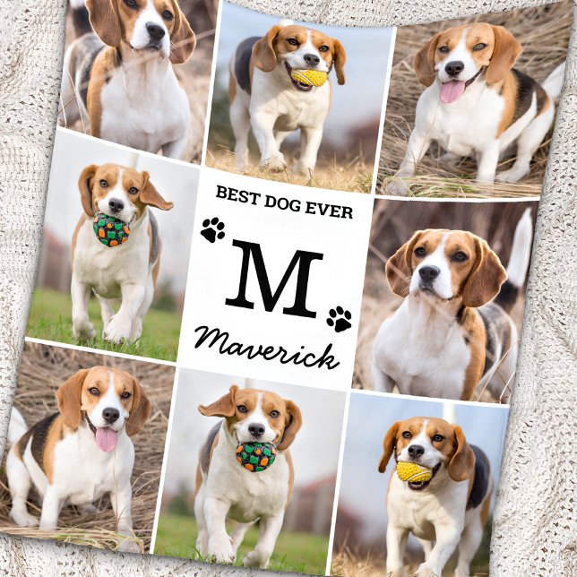 Modern Personalised Photo Collage Pet Dog Lover  Fleece Blanket (Creator Uploaded)