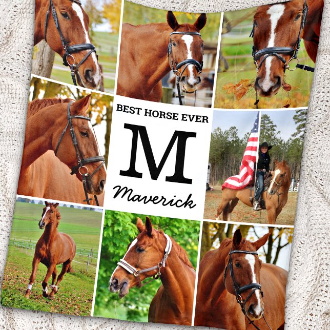 Modern Personalised Photo Collage Pet Horse Lover Fleece Blanket (Creator Uploaded)