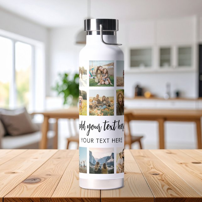 Modern Personalised Photo Collage Water Bottle (Creator Uploaded)