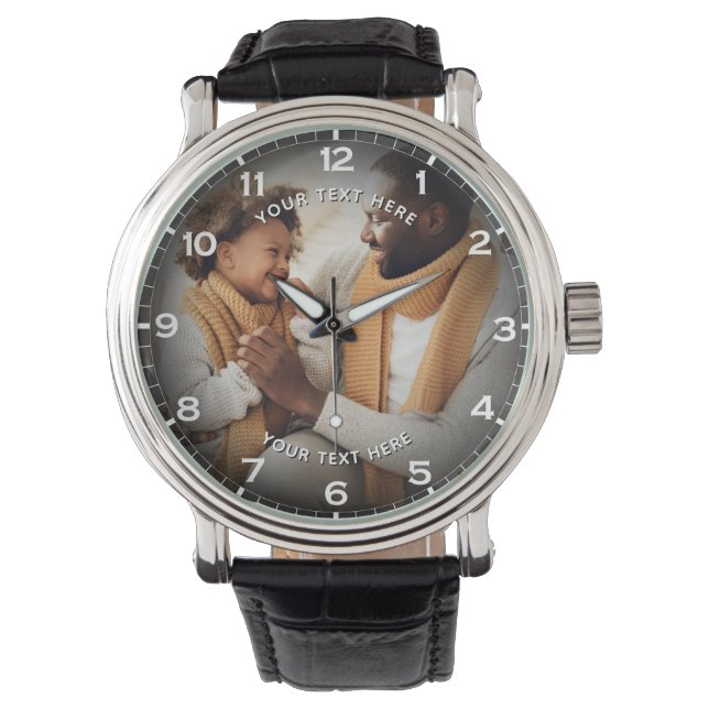 Modern Personalised Photo & Custom Text Men's Watch (Front)