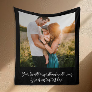 Modern Personalised Photo Elegant Script Quote Fleece Blanket