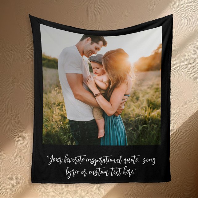 Modern Personalised Photo Elegant Script Quote Fleece Blanket (Creator Uploaded)