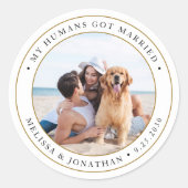 Modern Personalised Photo Just Married Wedding Classic Round Sticker (Front)