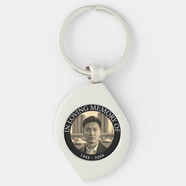 Modern Personalised Photo Memorial Death Key Ring (Front)