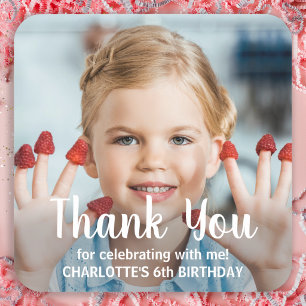 Modern Personalised Photo Thank You Birthday  Square Sticker