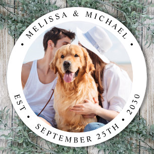 Modern Personalised Photo Wedding Classic Round Sticker