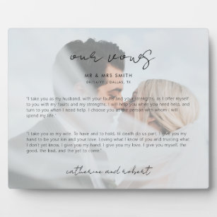 Modern Personalised Photo Wedding Vows Plaque