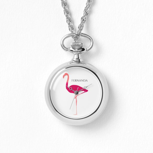 Modern Personalised Pink Graphic Flamingo Motif Watch (Front)