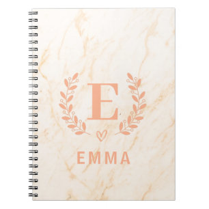 Modern Personalised Pink Marble Name & Love Shape Notebook